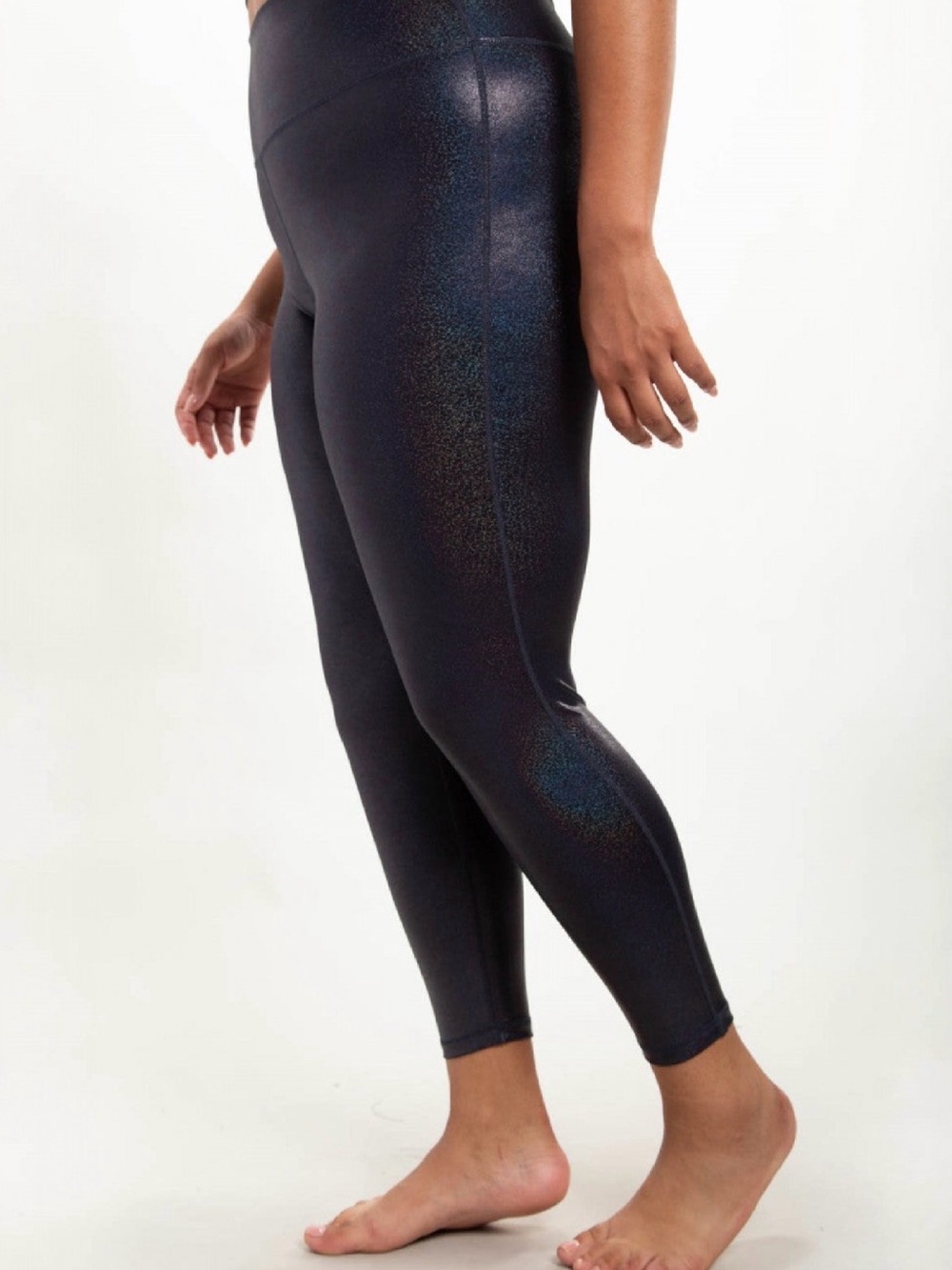 Shimmer Holographic High-Waist Black Leggings